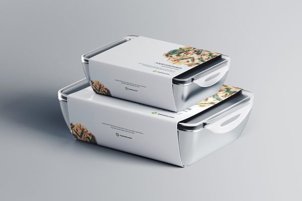 带把手的一次性食品盒餐盒外卖打包盒包装样机mockup