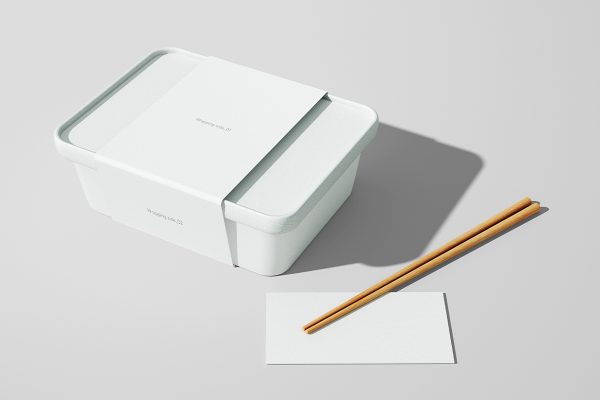 带筷子的食品盒餐盒打包盒包装样机mockup