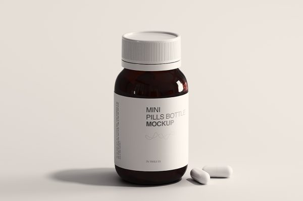 迷你药瓶保健品瓶包装样机mockup