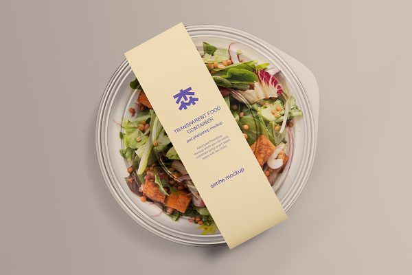 透明圆形沙拉餐盒外卖打包盒包装样机mockup