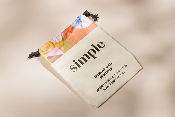黄麻抽绳束口袋样机mockup