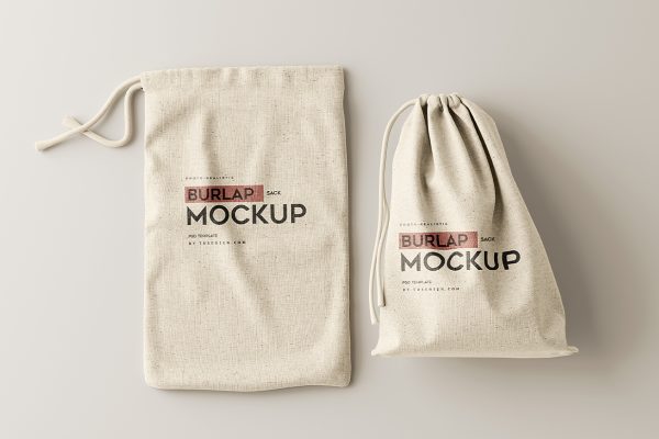 高质感黄麻抽绳袋束口袋样机mockup5组