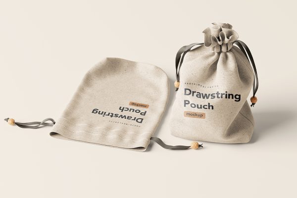 高质感亚麻抽绳束口袋样机mockup7组