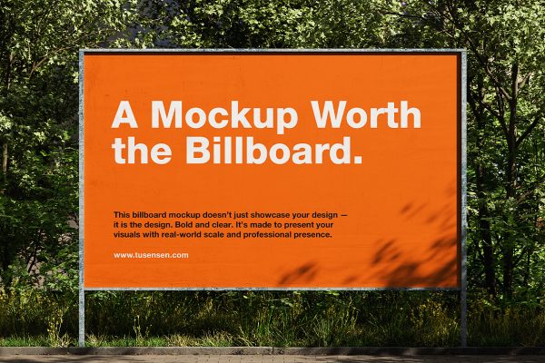 带绿植背景的户外广告牌样机mockup3组