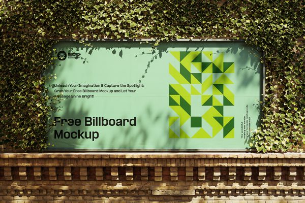 被常春藤覆盖的广告牌样机mockup3组