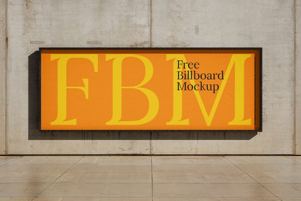 混泥土墙上的户外广告牌样机mockup2组