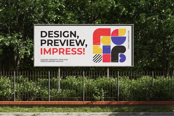 带绿植背景的户外广告牌样机mockup3组