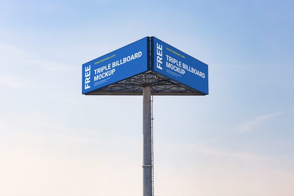 三面户外高速公路高炮广告牌样机mockup