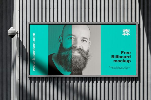 建筑墙上的户外广告牌样机mockup3组