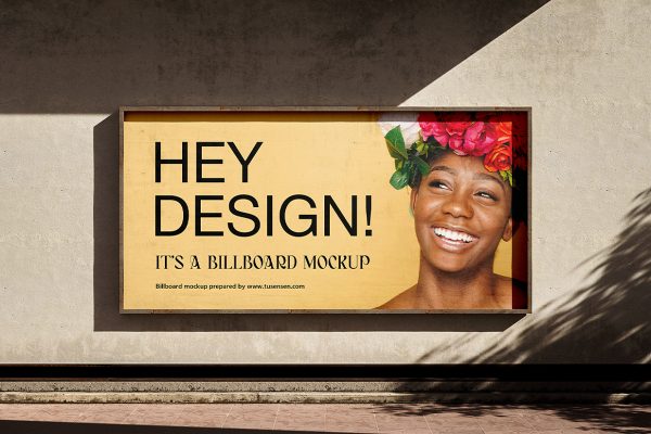 墙上的简易广告牌样机mockup2组