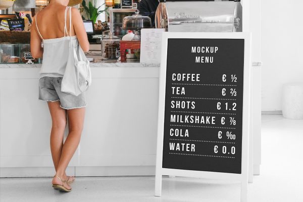 咖啡店A字架菜单水牌立牌样机mockup