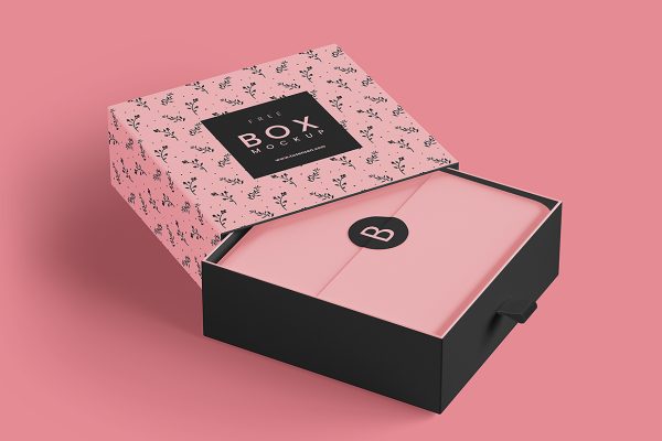 精致的质感抽拉盒包装盒礼品盒纸盒样机mockup3组