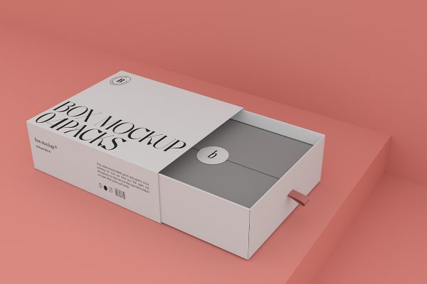 高质感抽拉盒包装盒纸盒样机mockup4组