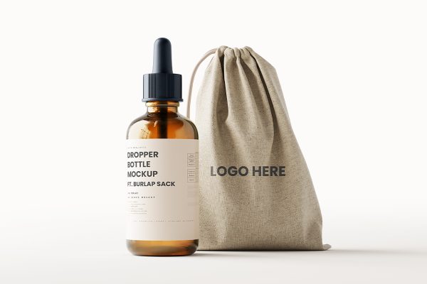 带束口袋的滴管瓶精华精油瓶样机mockup7组