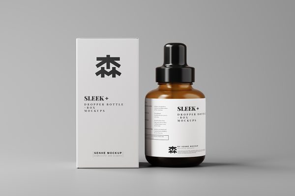 带包装盒的质感滴管瓶精华精油瓶样机mockup11组