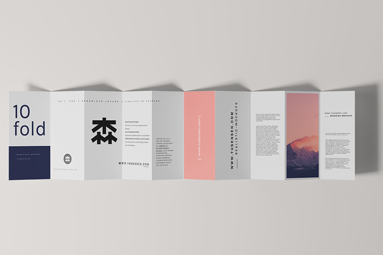 竖版折页十折页样机mockup8组插图