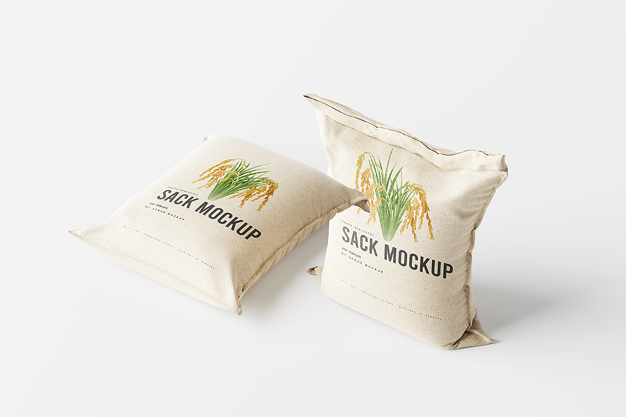 高质感麻布大米袋帆布袋包装样机mockup7组插图1