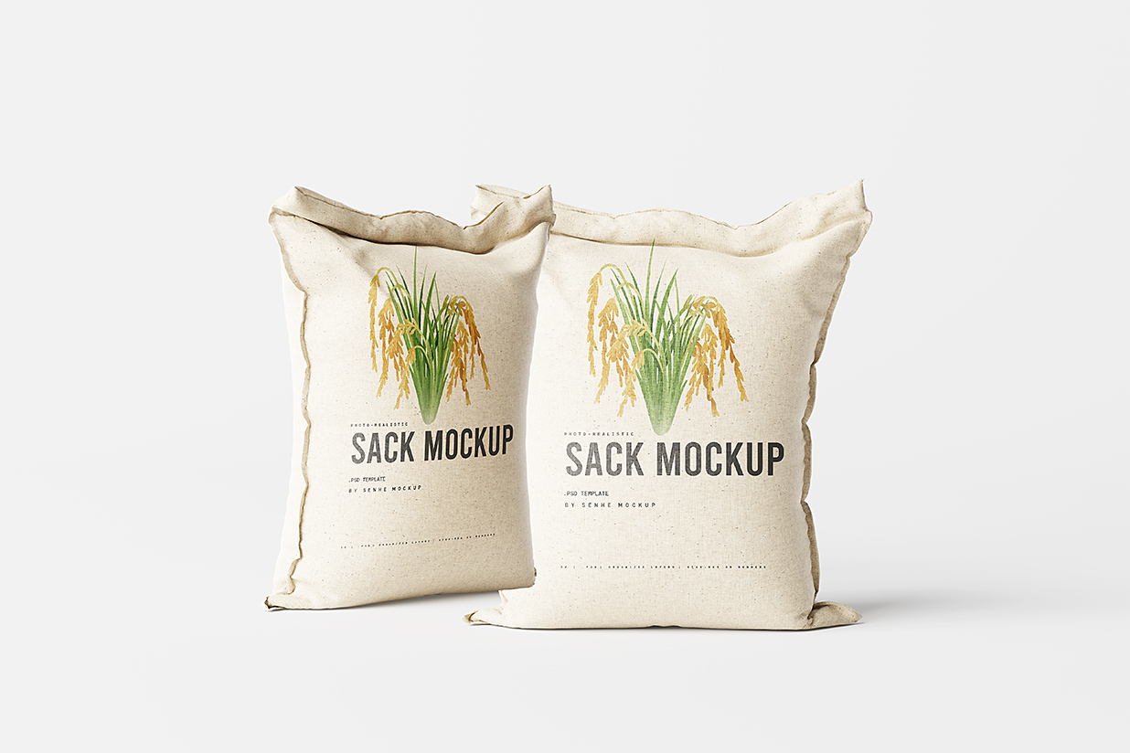 高质感麻布大米袋帆布袋包装样机mockup7组插图5