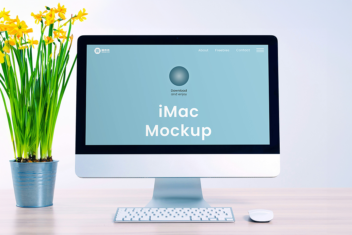 放在桌上的iMac样机mockup插图