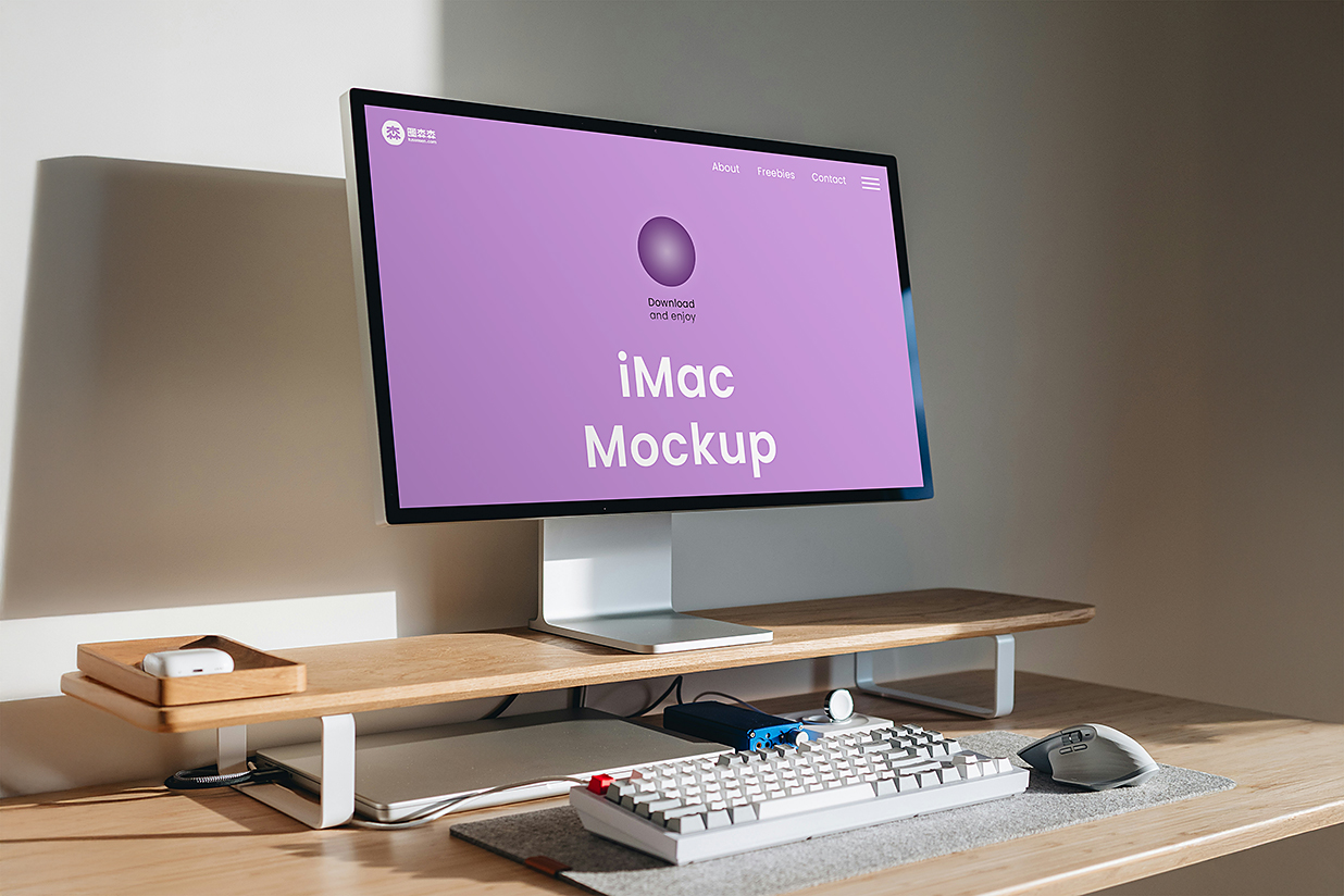 带质感桌搭场景的iMac样机mockup插图