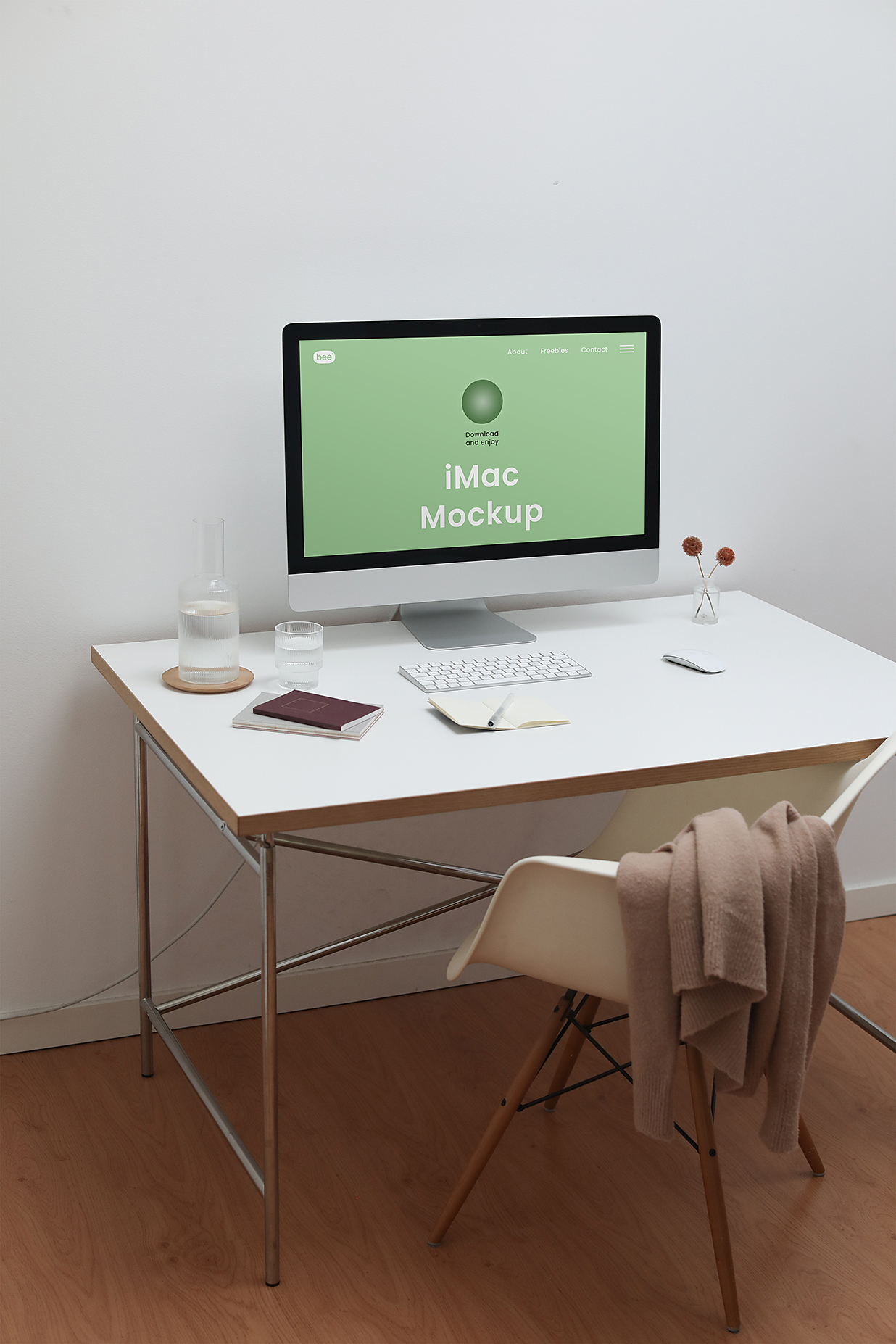 居家办公区的iMac样机mockup插图