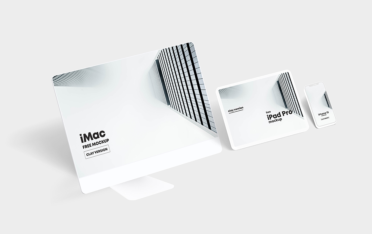 带iPad平板iPhone手机的iMac样机mockup插图
