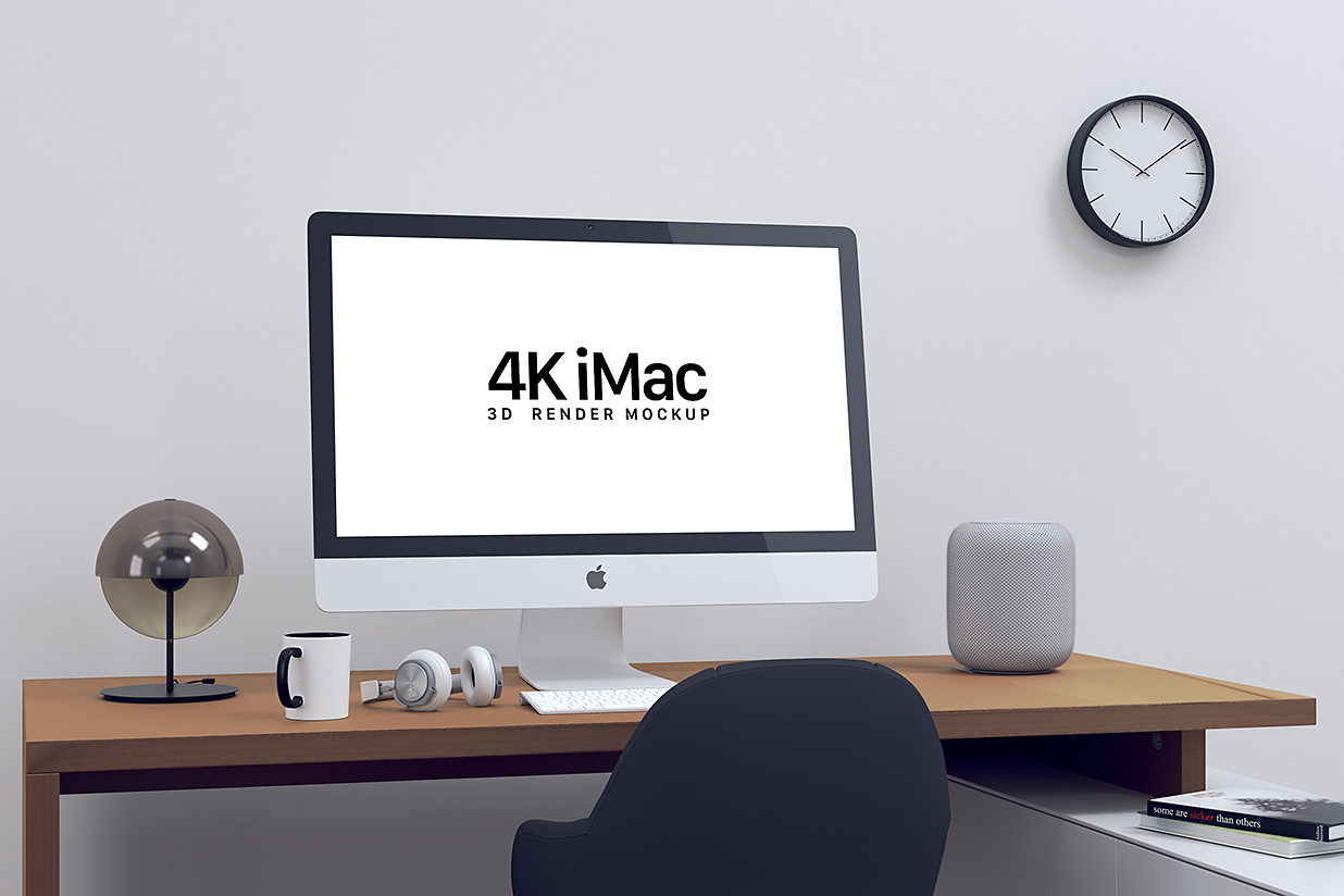 居家工作台的iMac样机mockup插图