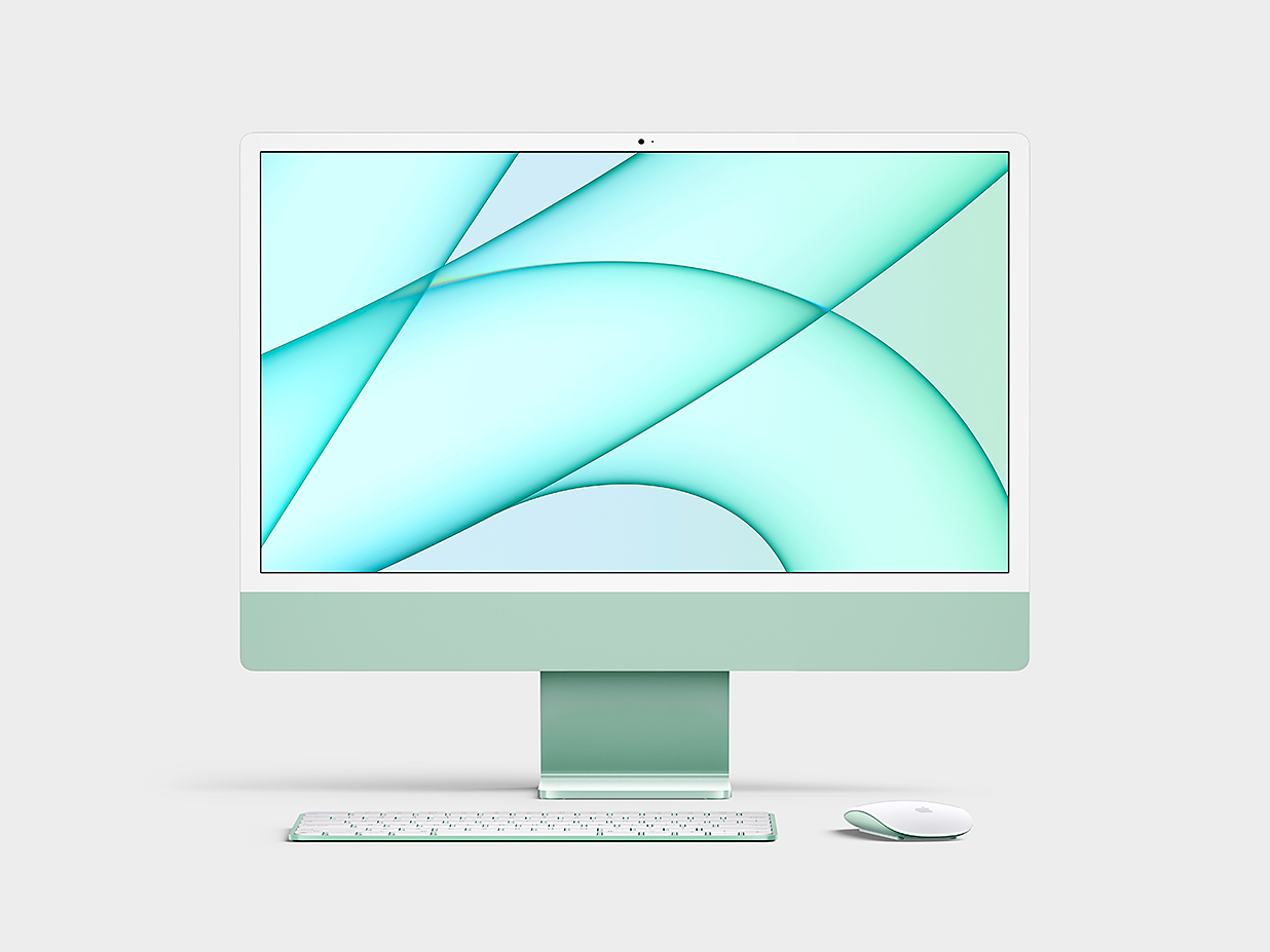 七种不同颜色的iMac 24样机mockup插图