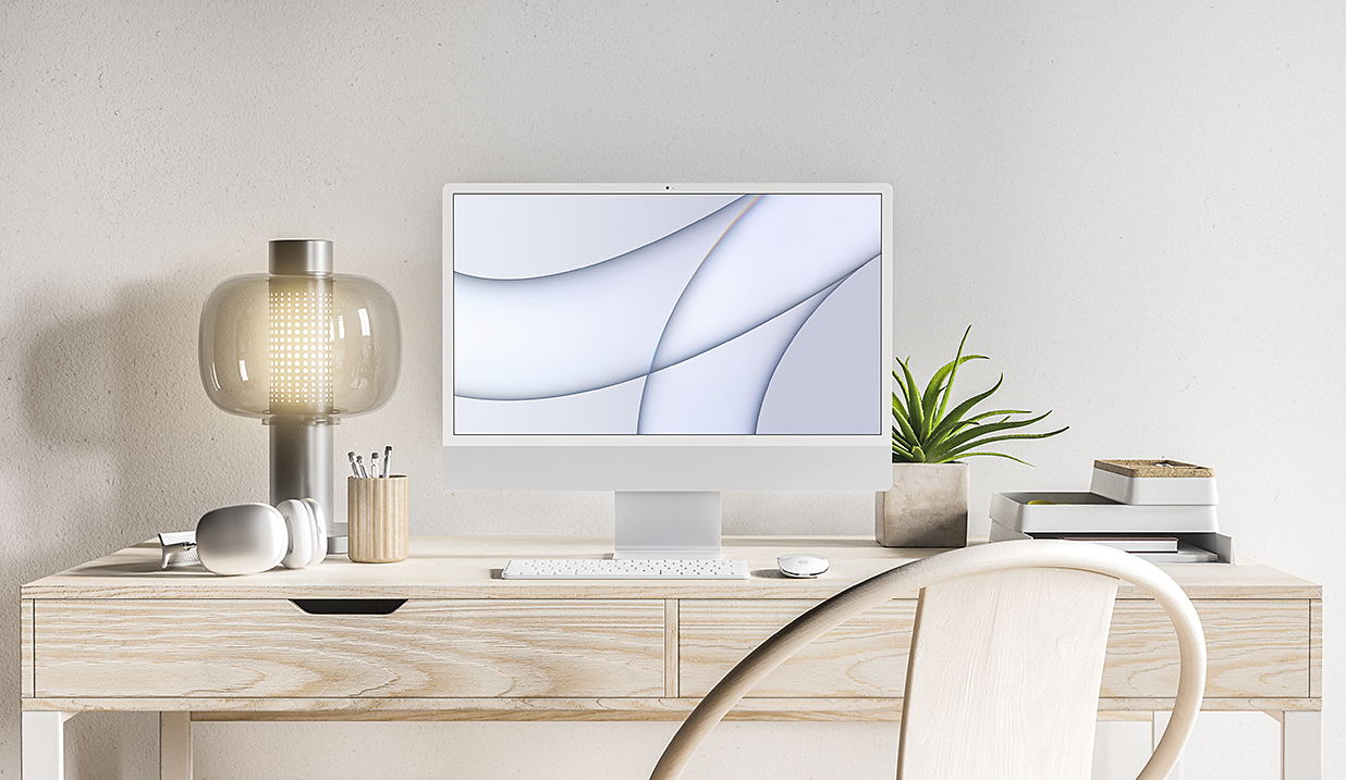 居家工作台的iMac2021款样机mockup插图