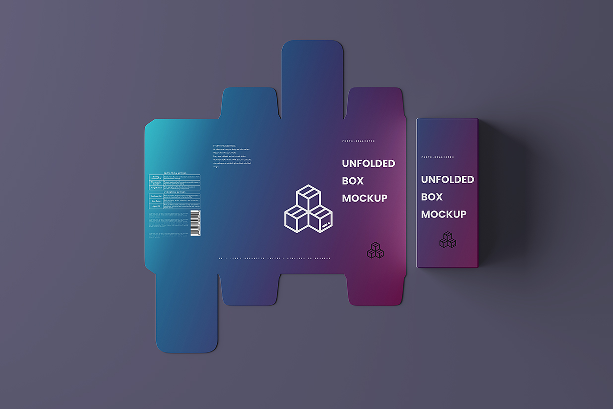 高质感纸盒包装盒刀模刀版展开图样机mockup5组插图