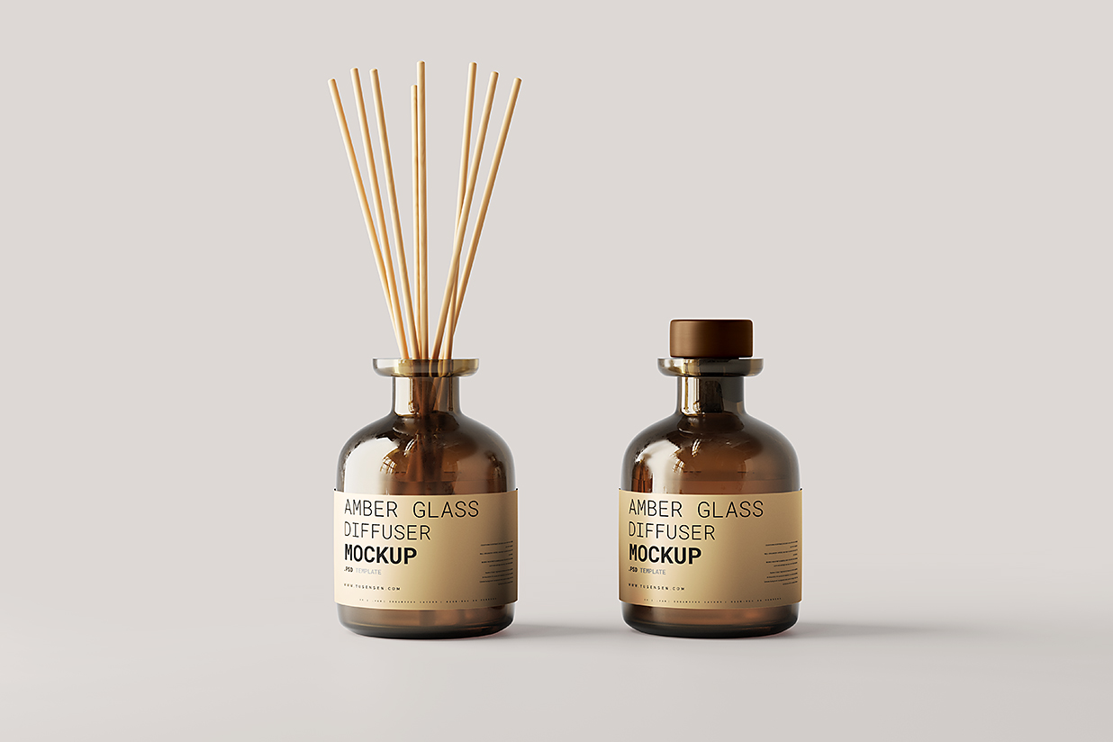 高质感玻璃瓶无火藤条香薰样机mockup5组插图