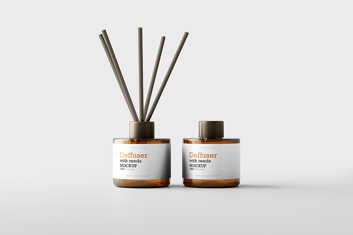 高质感玻璃瓶无火藤条香薰样机mockup2组插图