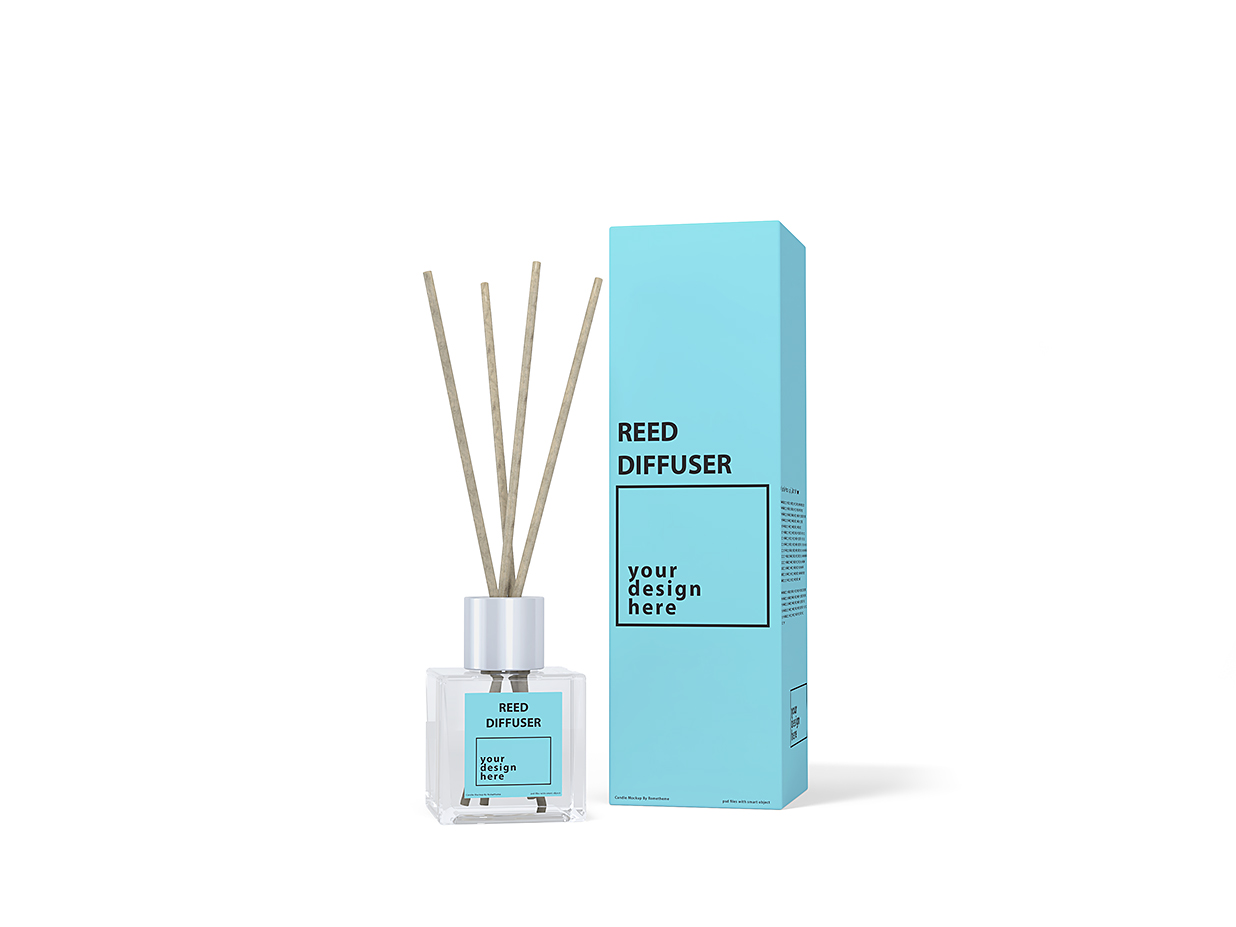 带包装盒的玻璃瓶无火藤条香薰样机mockup3组插图