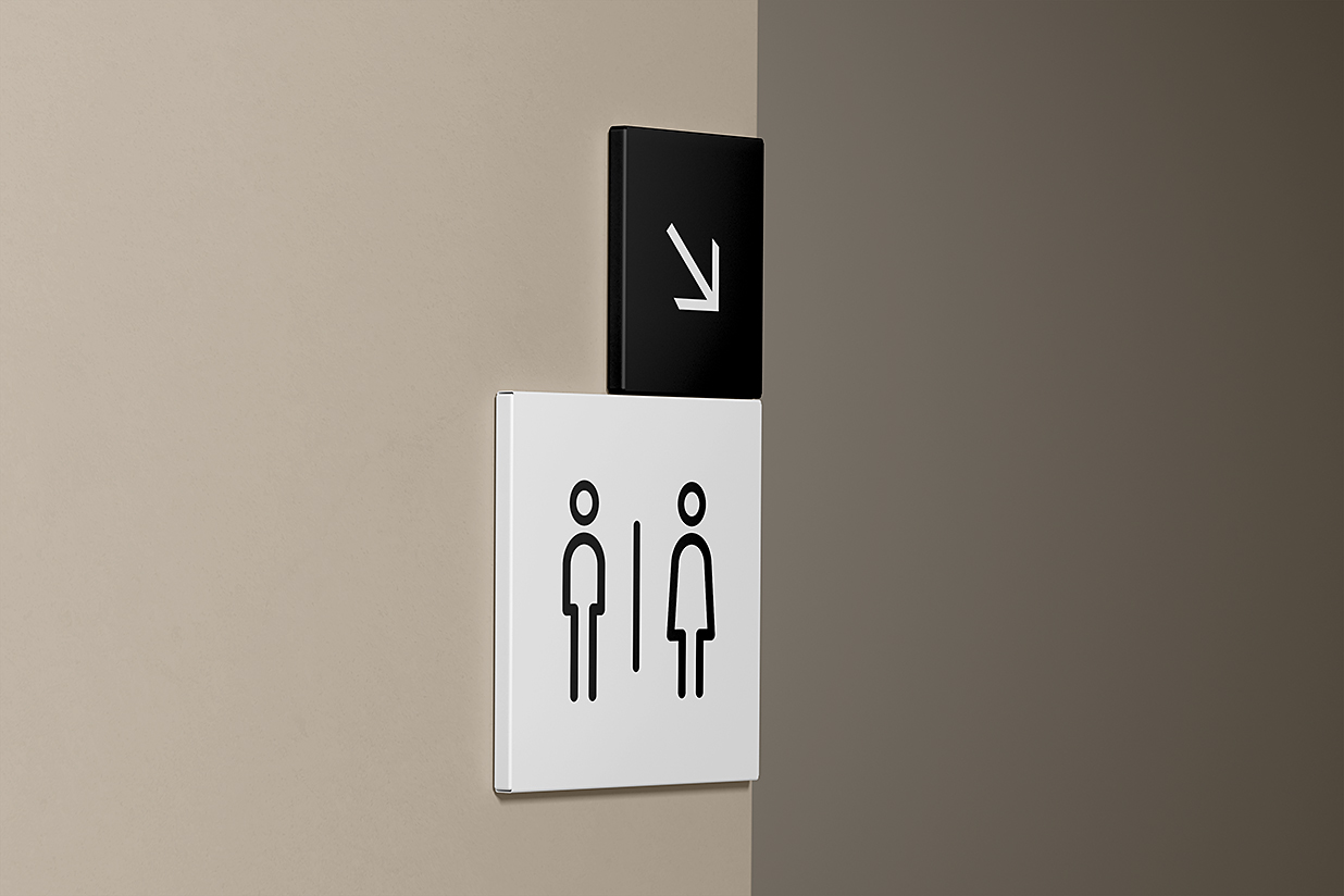 极简轻奢风壁挂式卫生间导视牌指示牌样机mockup插图