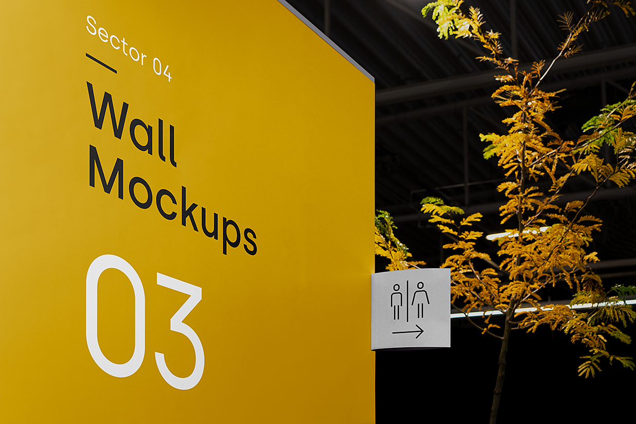 墙面式卫生间方向指示牌导视牌样机mockup插图