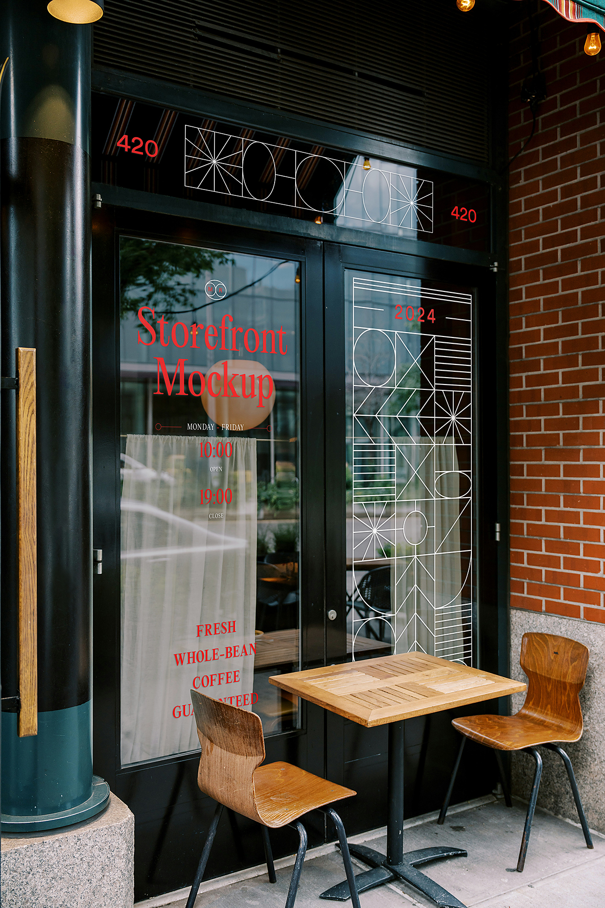 美式复古橱窗店铺门面玻璃贴LOGO贴样机mockup插图