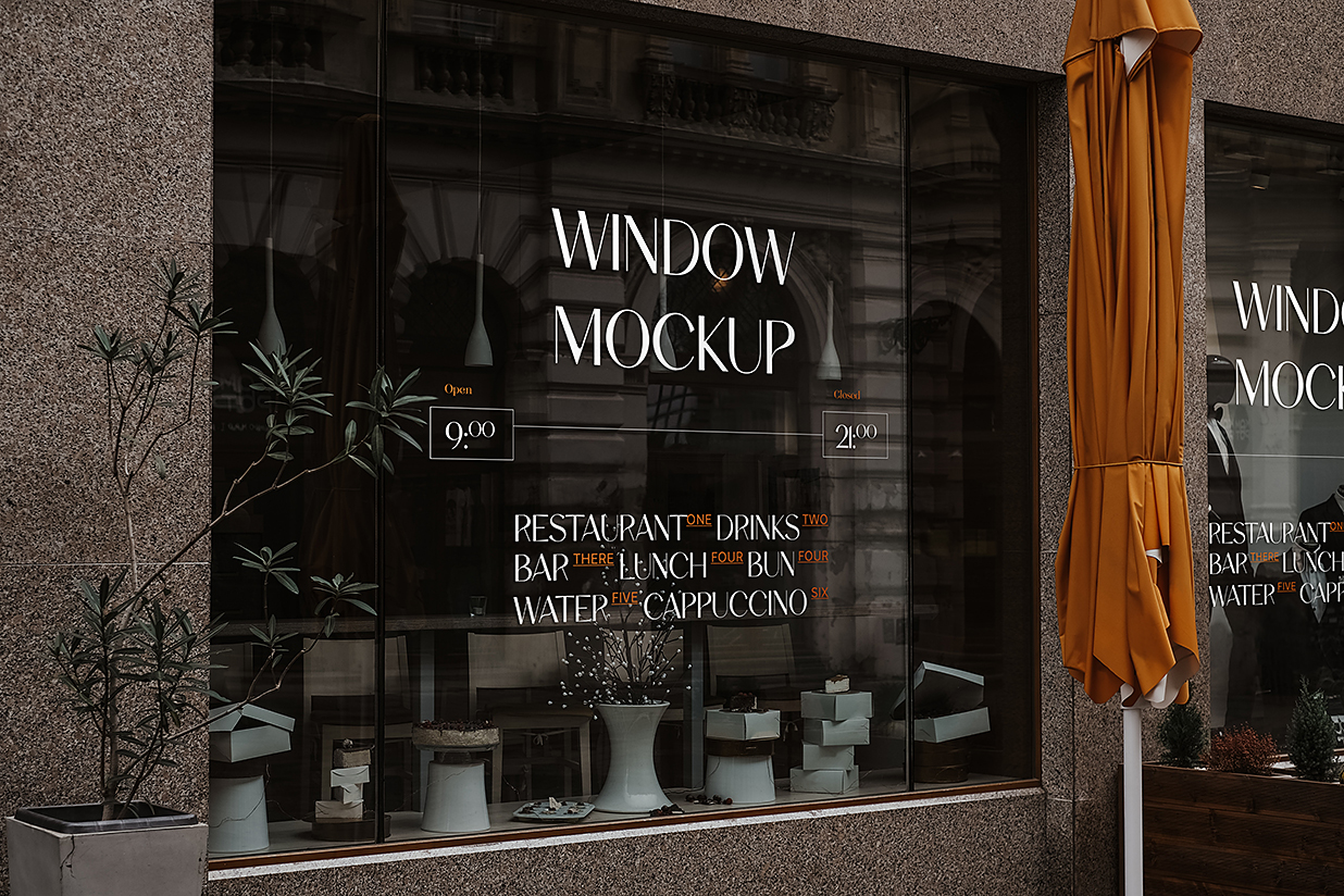 欧式复古风餐饮店铺橱窗玻璃贴LOGO贴样机mockup插图