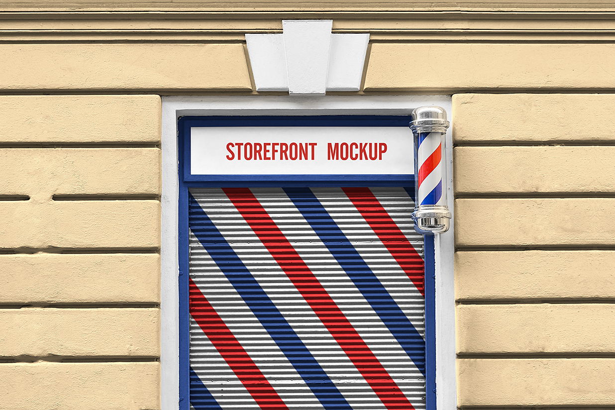 理发店商铺卷帘门门头招牌样机mockup插图