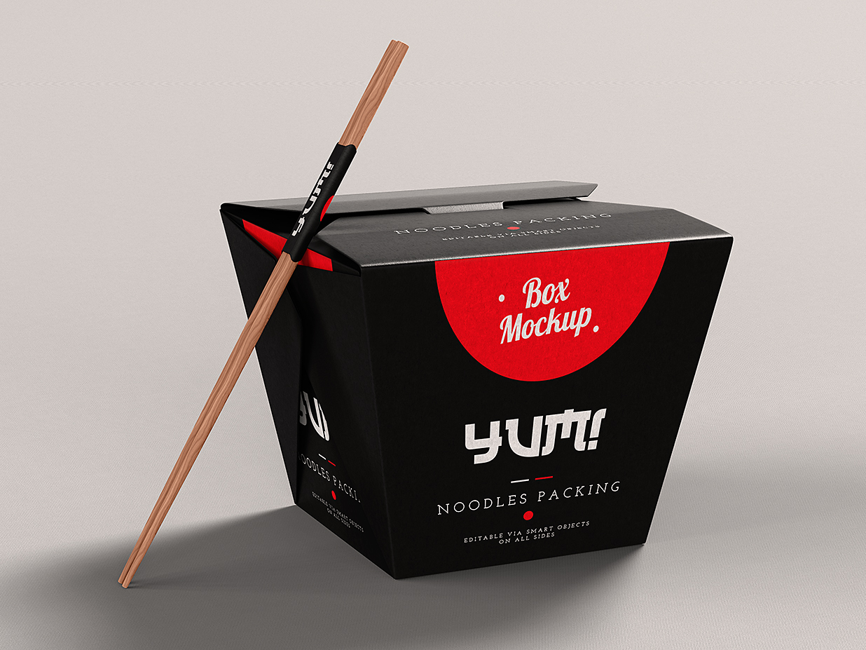 带筷子的面条盒外卖打包盒包装样机mockup插图