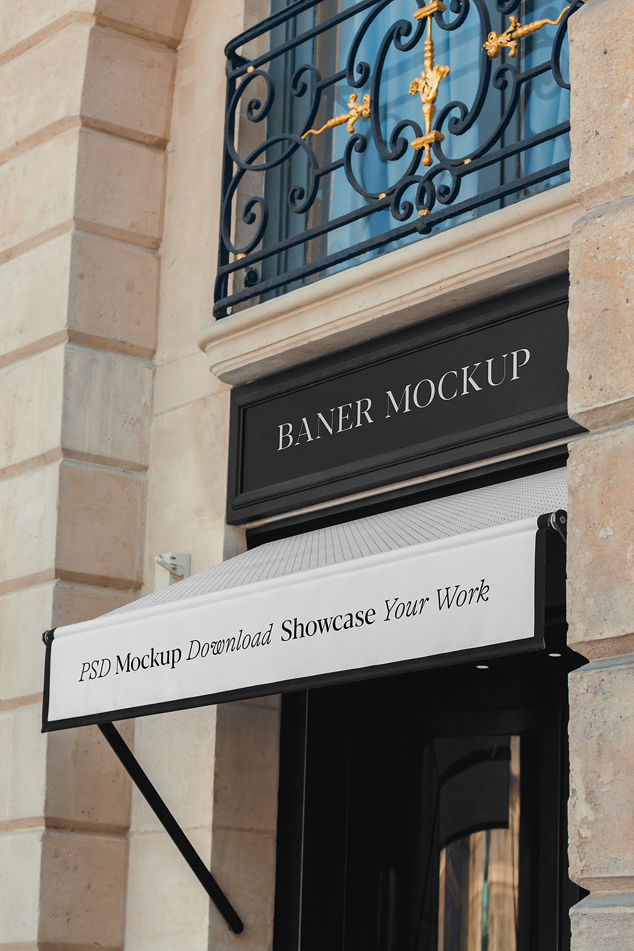 带遮阳篷雨棚的店铺门头招牌样机mockup插图