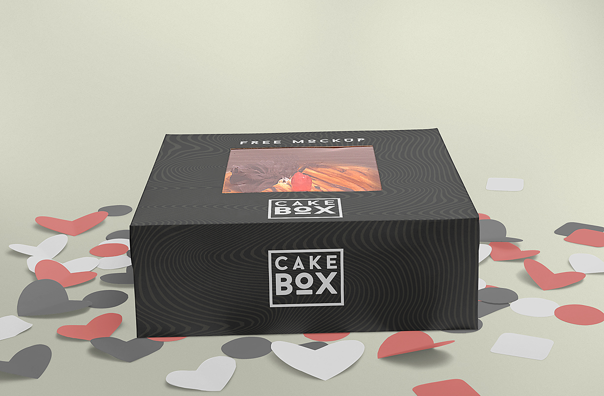 带透明开窗的蛋糕甜品包装纸盒样机mockup5组插图