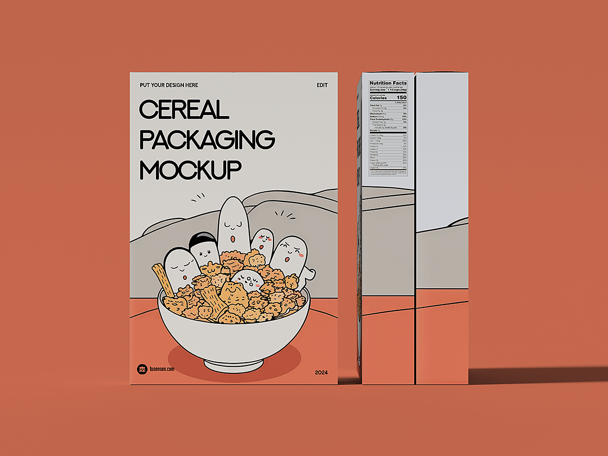 食品包装纸盒麦片盒样机mockup插图