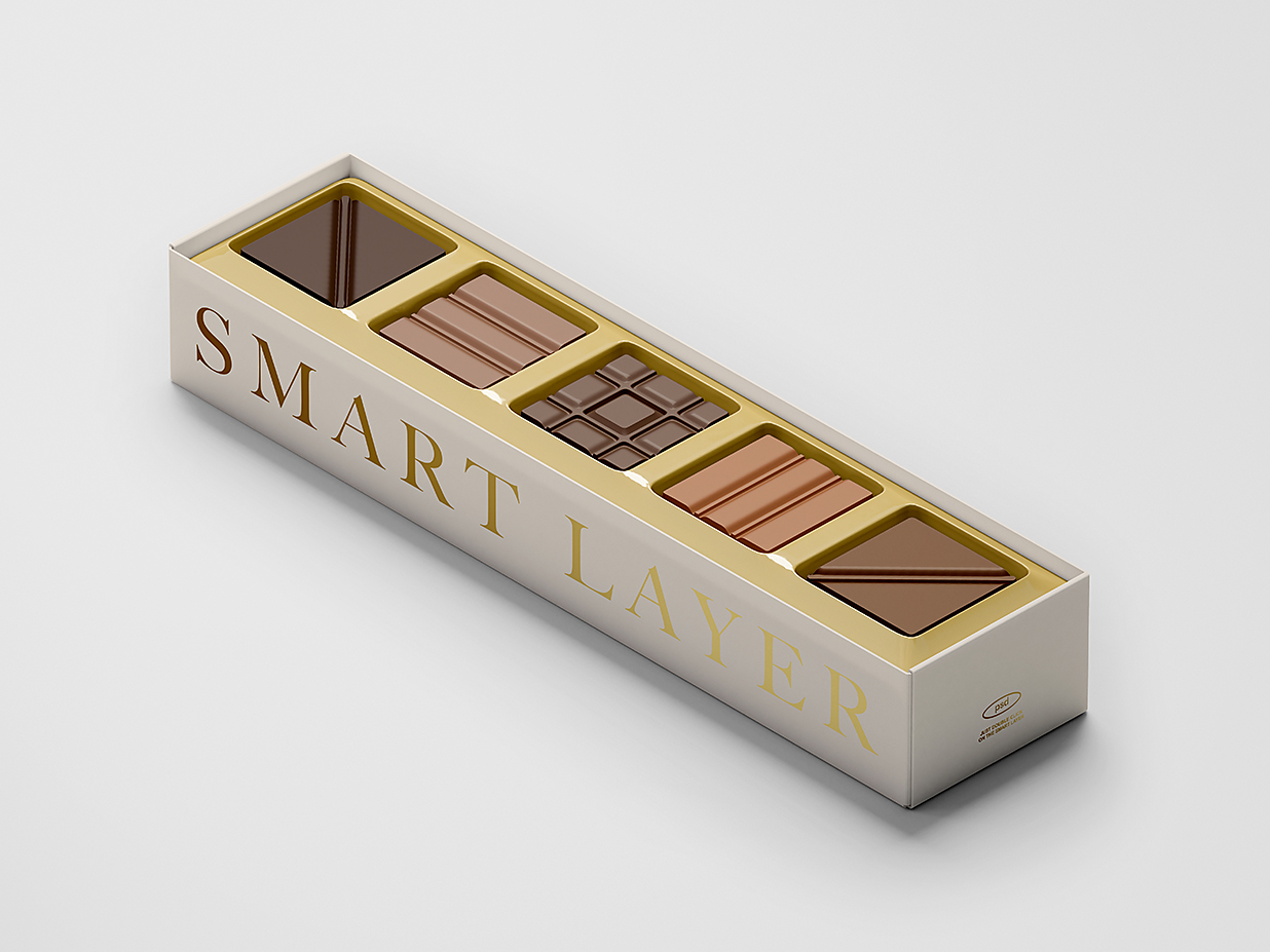 长条巧克力礼盒包装样机mockup3组插图