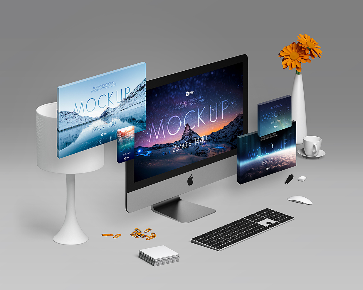 从两个角度呈现iMac Pro屏幕样机mockup2组插图1