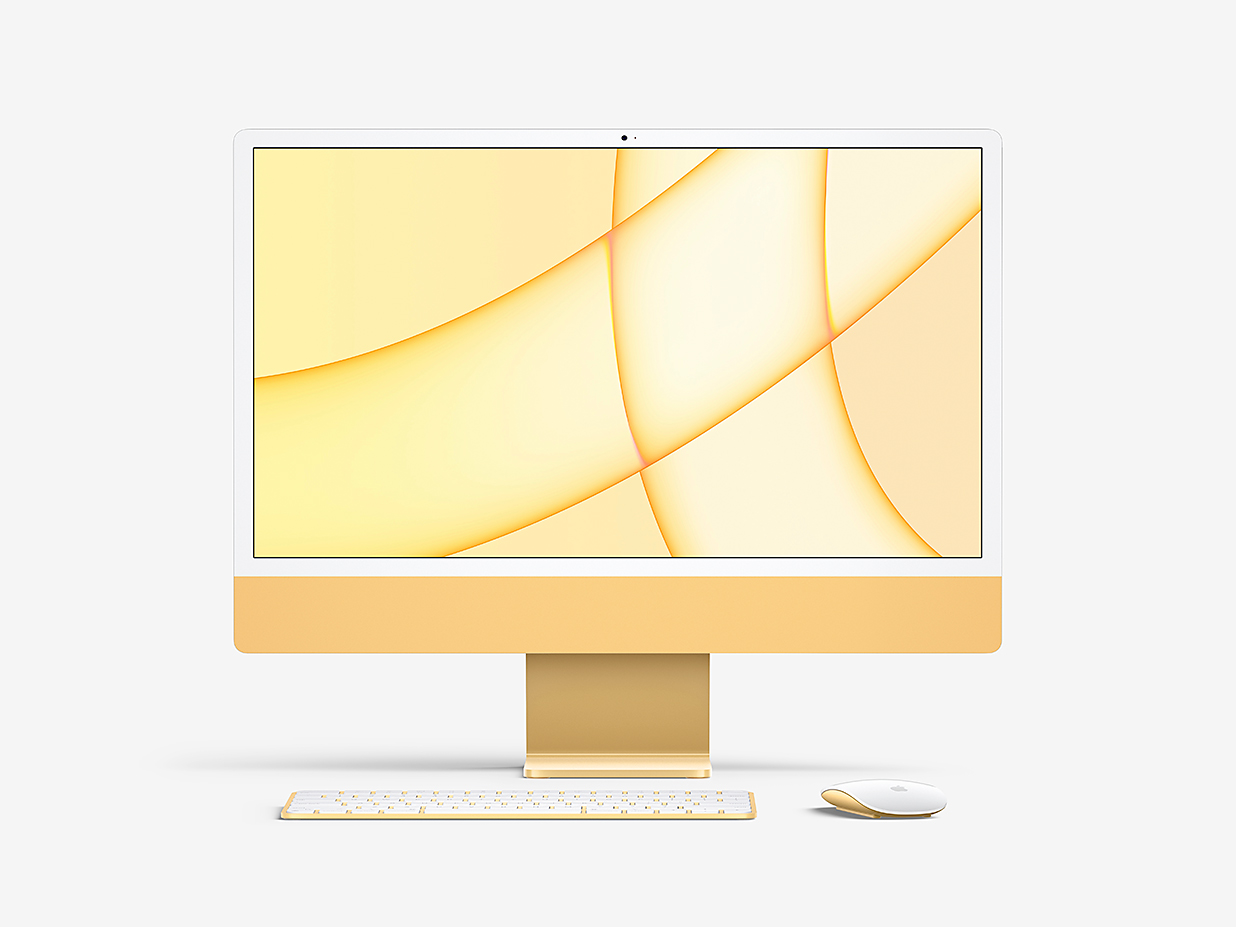 七种不同颜色的iMac 24样机mockup插图1