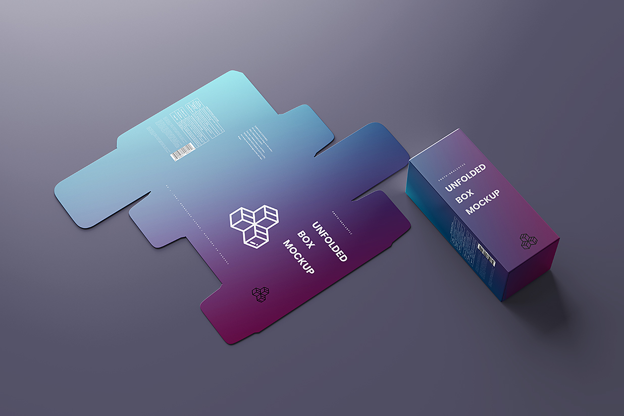 高质感纸盒包装盒刀模刀版展开图样机mockup5组插图1