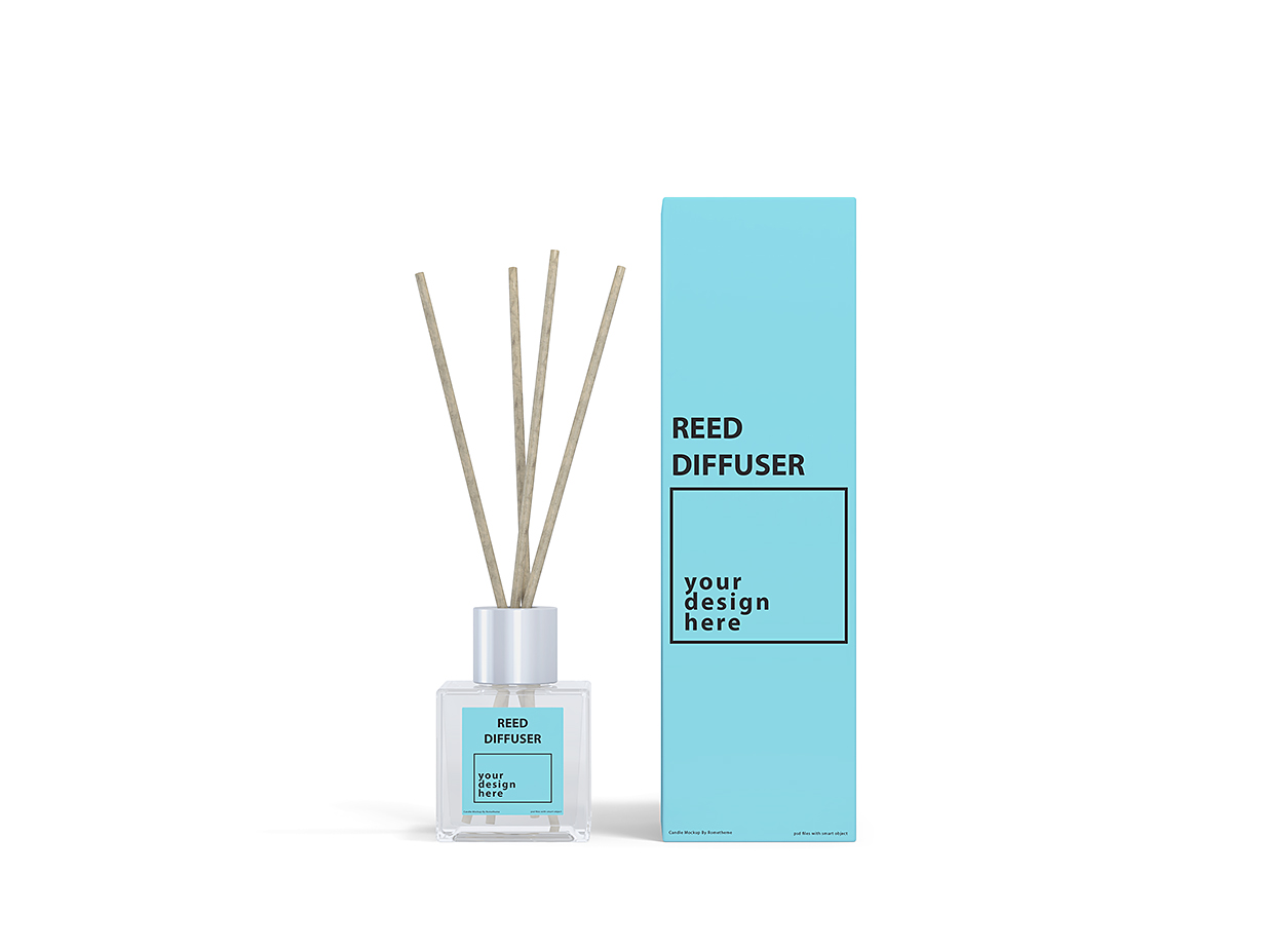 带包装盒的玻璃瓶无火藤条香薰样机mockup3组插图1