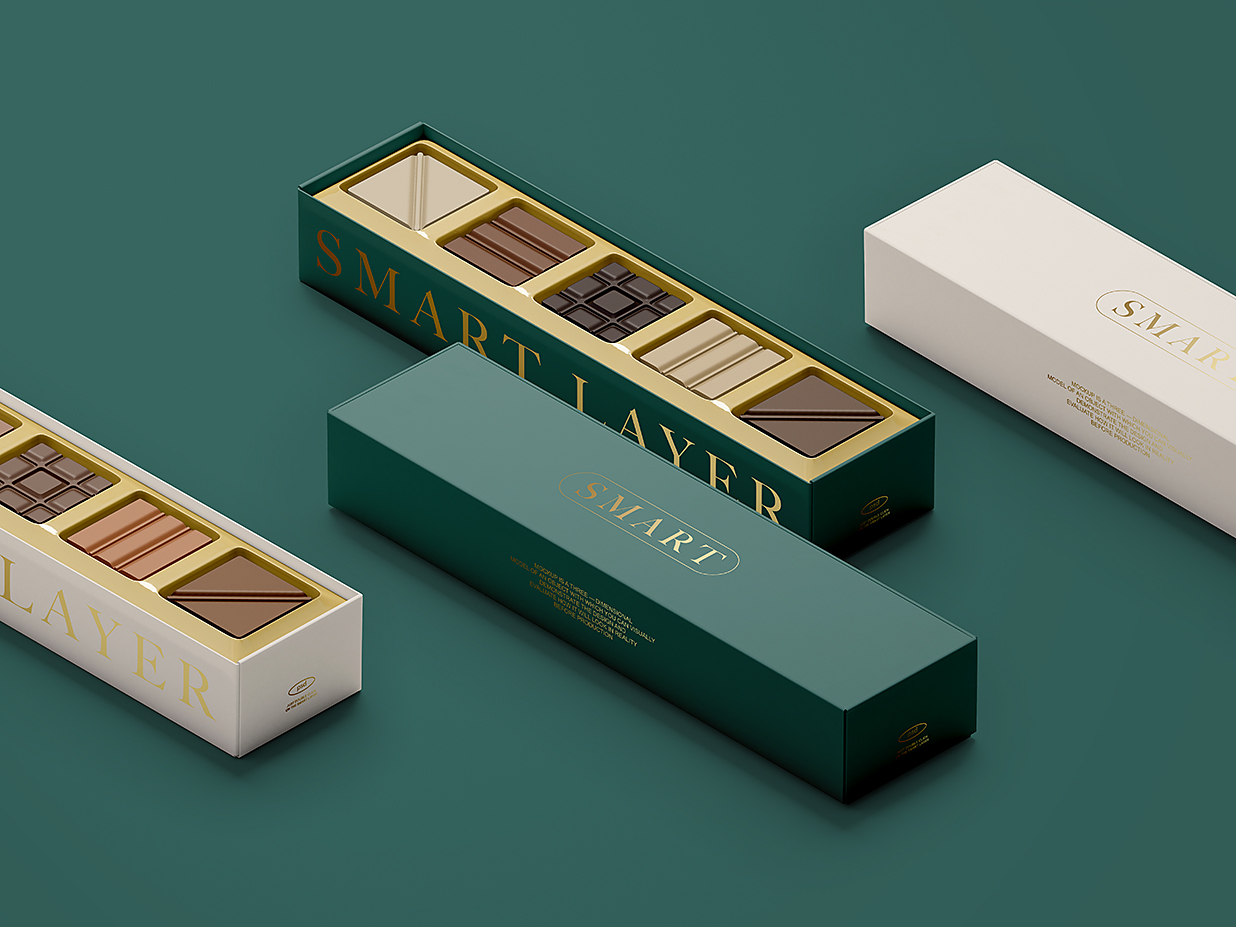 长条巧克力礼盒包装样机mockup3组插图2