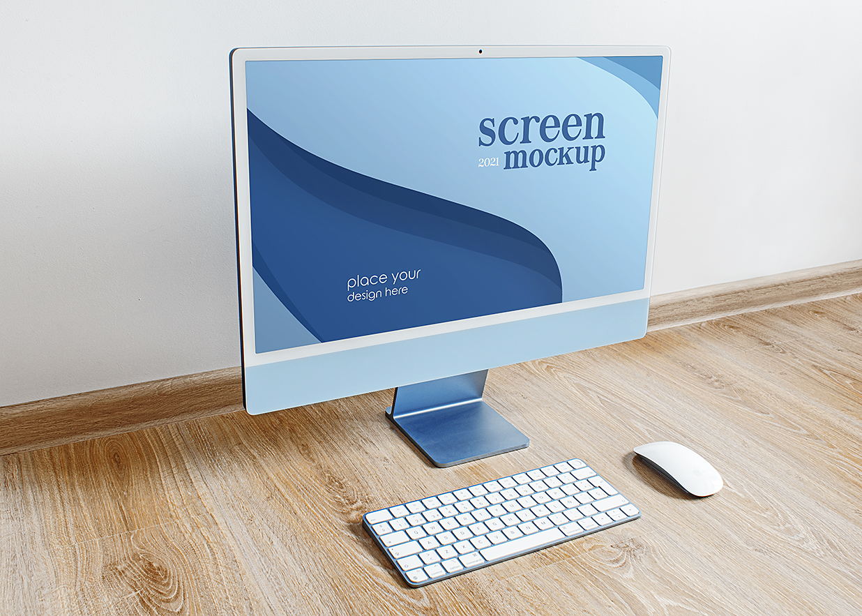 放在木桌上的iMac 样机mockup3组插图2