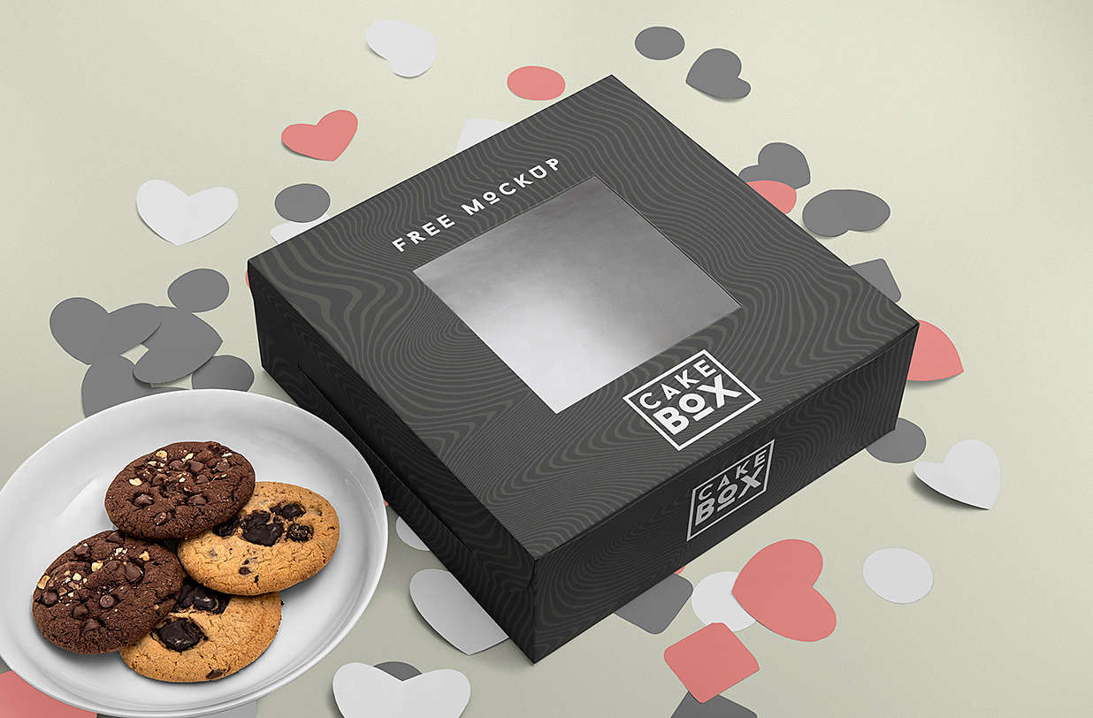 带透明开窗的蛋糕甜品包装纸盒样机mockup5组插图4